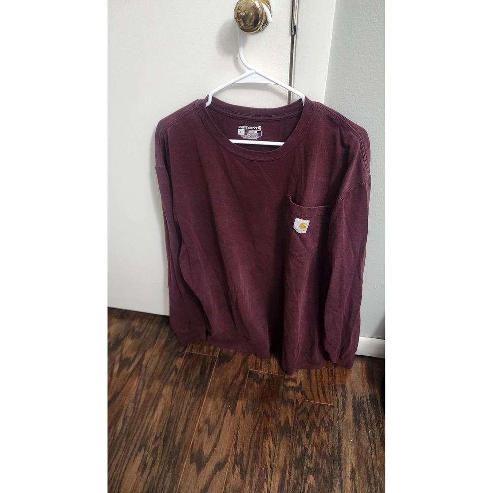 Carhartt Mens Loose Fit Long Sleeve Pocket T-Shirt XL Burgundy Maroon K126